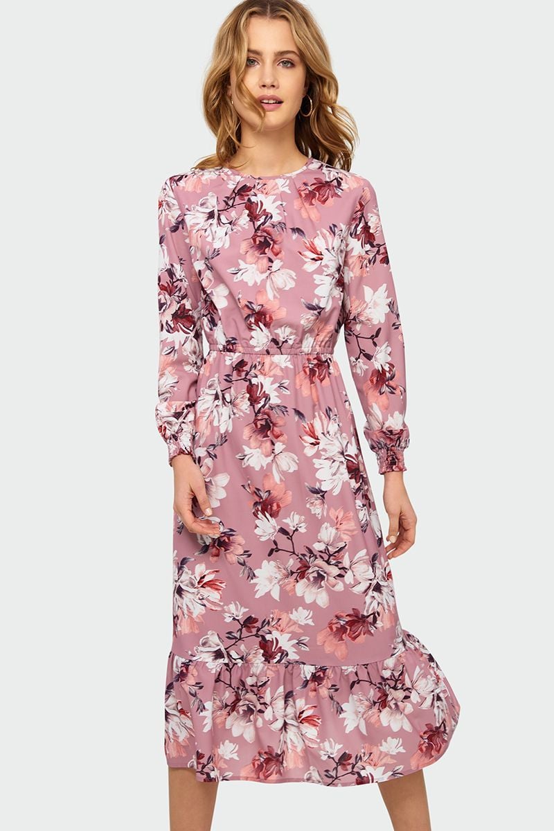 Rózsaszín virágos midi ruha 526